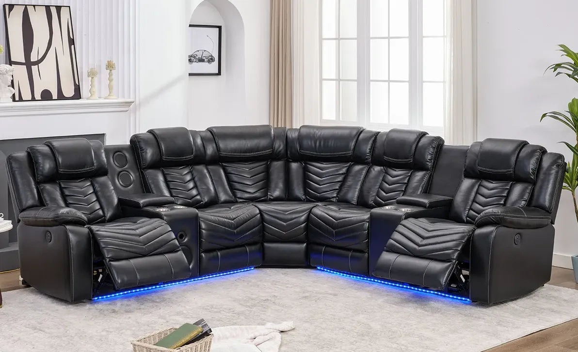 Peonia Black Reclining Sectional