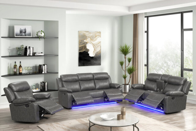Aiden Gray Leather Gel 3-Piece Manual Reclining Set