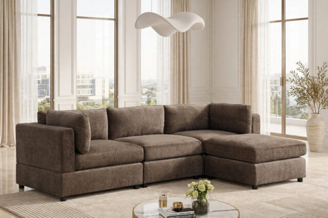 Milan Chocolate 4-Piece Performance Fabric Modular RAF Sectional