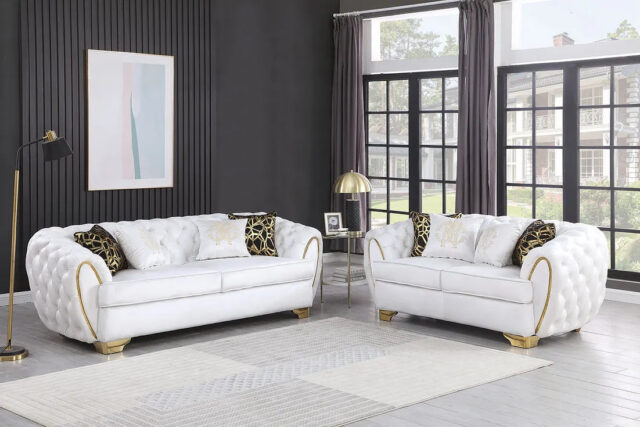 Mila White Sofa Loveseat