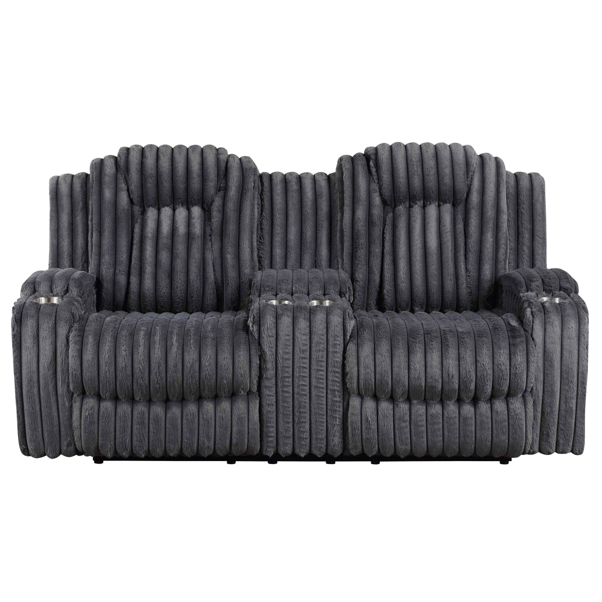 Phyllis Dark Gray Double Reclining Loveseat with Center Console