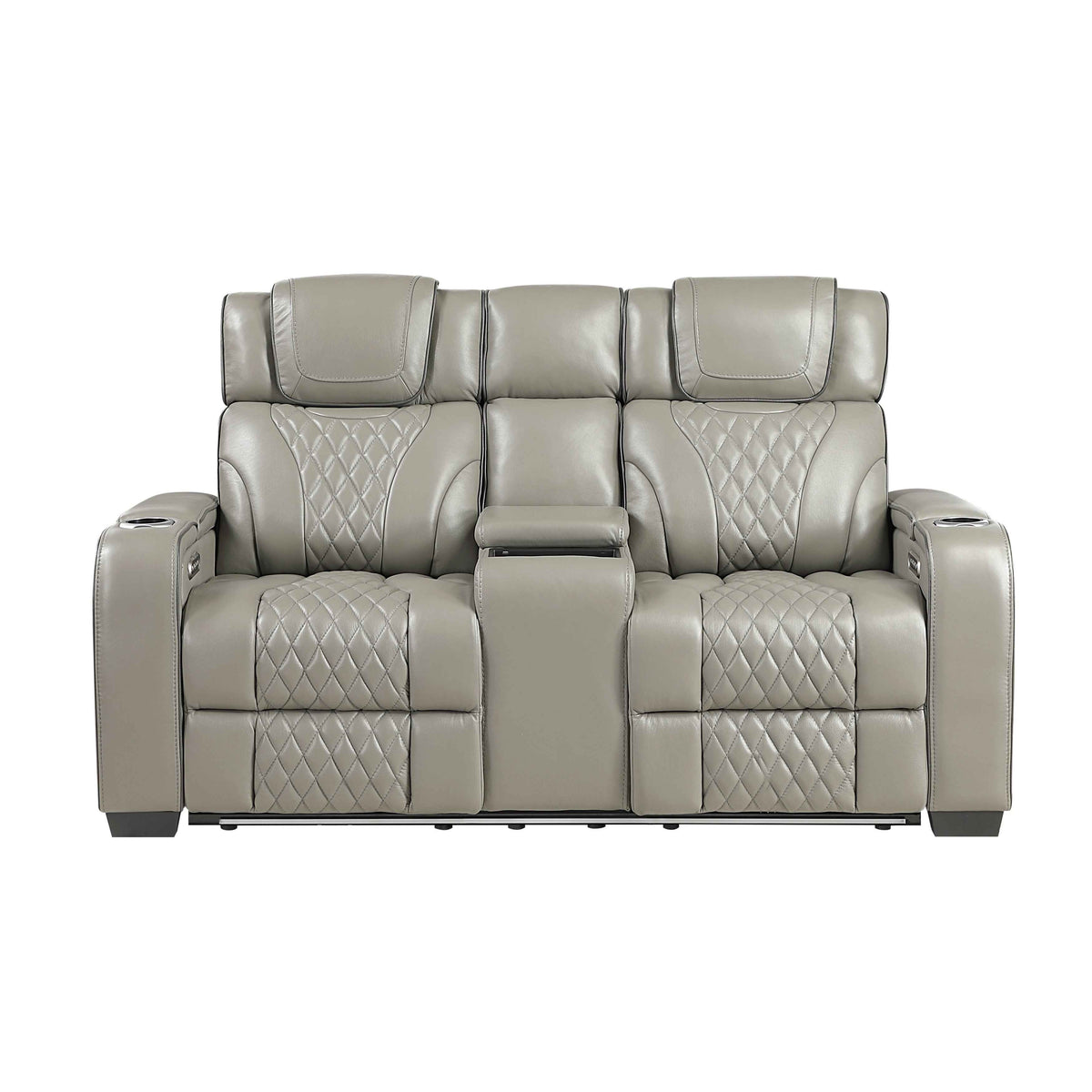 Apex Gray Leather Power Double Reclining Loveseat
