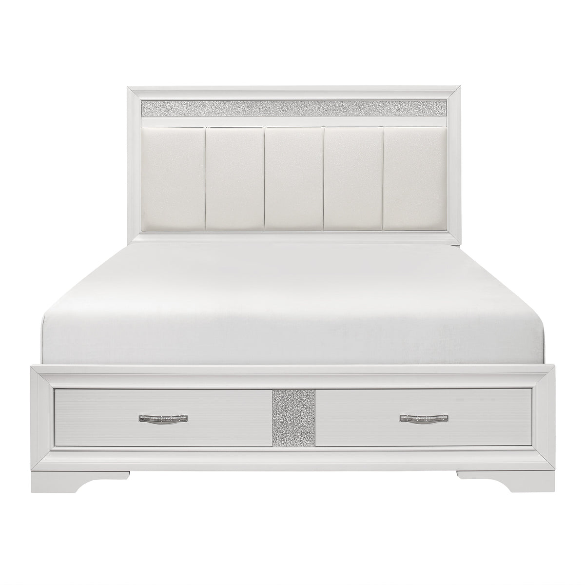 Luster White California King Upholstered Storage Platform Bed