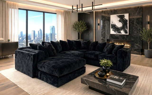 Glam Black Chaise Sectional