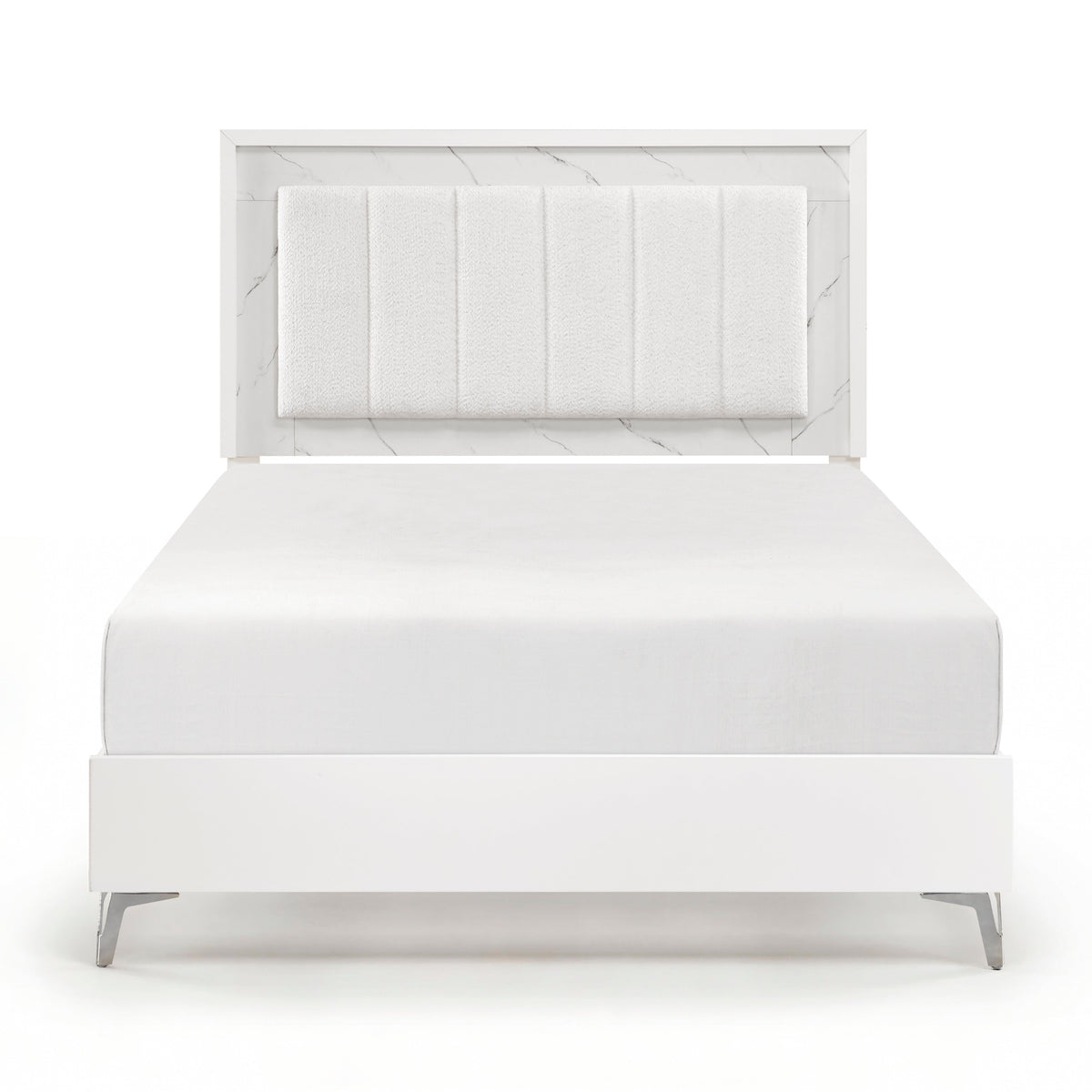 Ripple White Queen Led Panel Bed