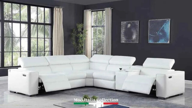 Picasso White 6 Piece 2 Power Sectional Sectional