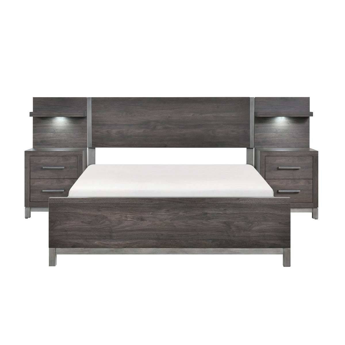 Zephyr Brownish Gray California King Bed with 2 Nightstands