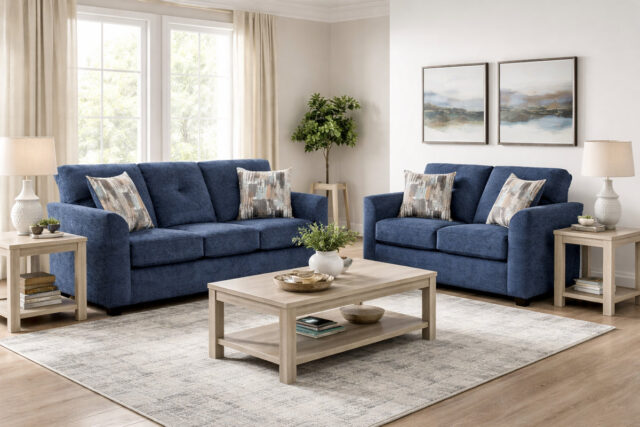 Washington Navy Sofa & Loveseat Set