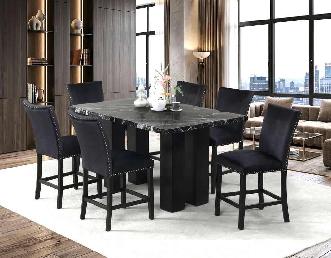 Stockholm Onyx 7-Piece Faux Marble Counter Height Set