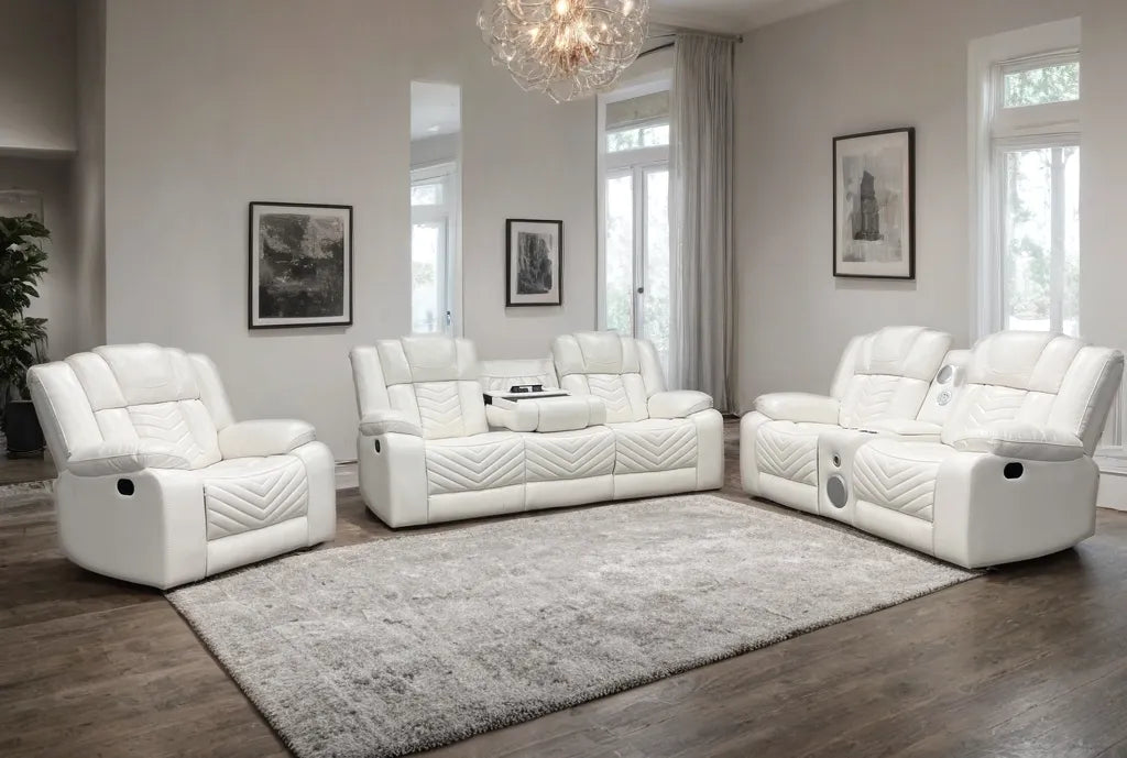 Ace White 3-Piece Reclining Living Room Set