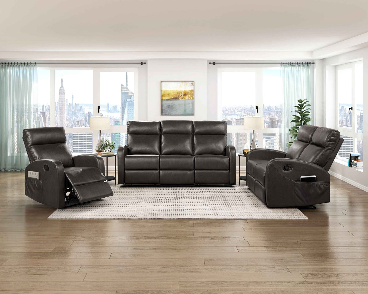 Allen Espresso 3-Piece Reclining Living Room Set