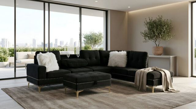 Joy II Black Velvet Sectional