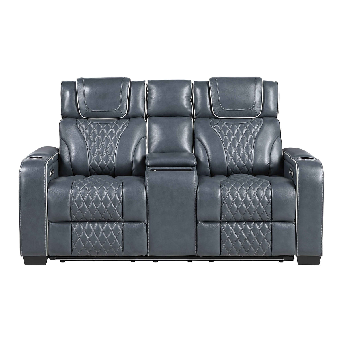 Apex Blue Leather Power Double Reclining Loveseat