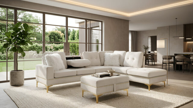 Joy II Beige Velvet Sectional