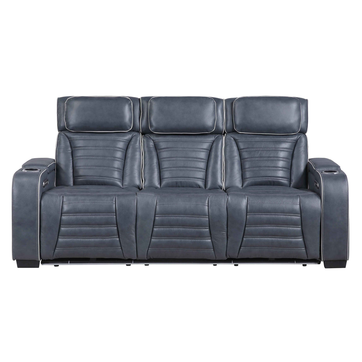 Cyber Blue Power Double Reclining Sofa with Center Drop-Down