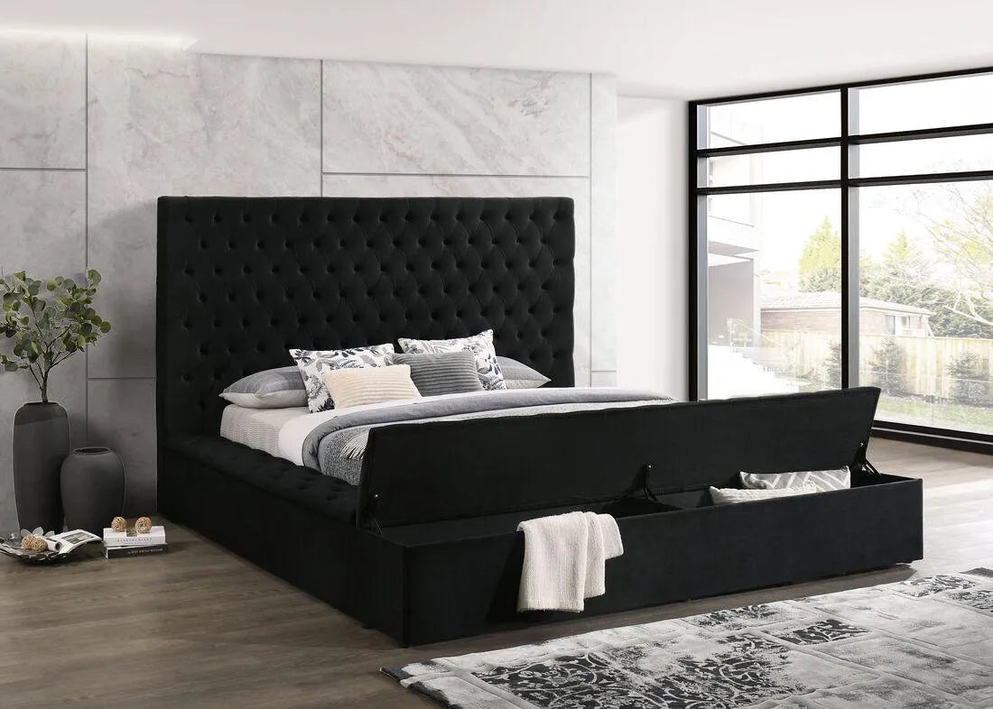 Paris Black Velvet King Storage Platform Bed