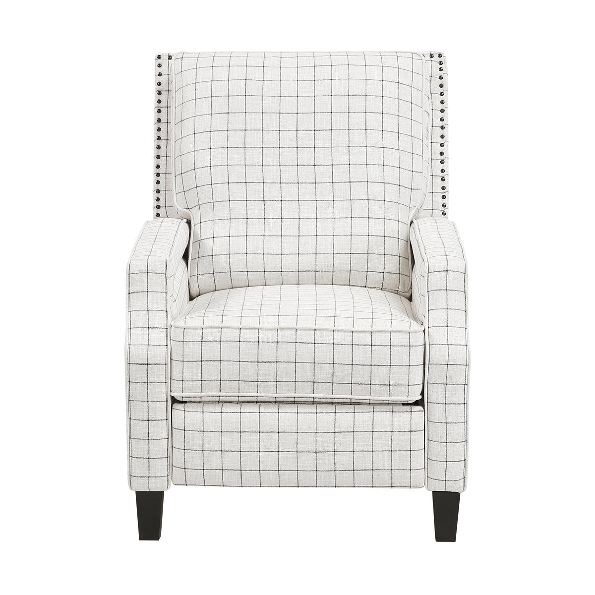 Berenson Off-white/Black Plaid Pattern Push Back Reclining Chair