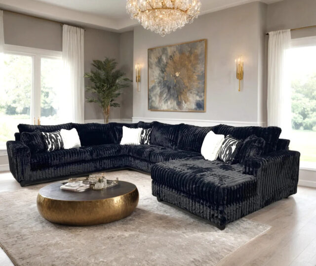 Midnight 4-Piece Black Oversized Right Arm Facing (RAF) Sectional