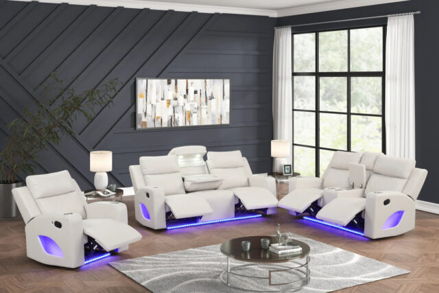 Pinnacle Sand Leather 3-Piece Reclining Living Room Set