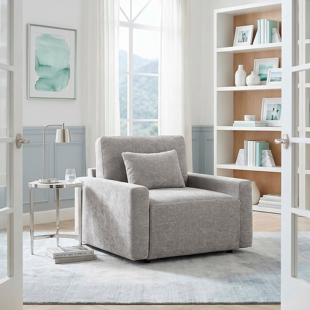 Cumulus Gray Convertible Sleeper Chair with Charging Ports