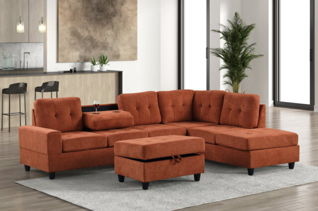 Heights Rust Reversible Sectional & Storage Ottoman