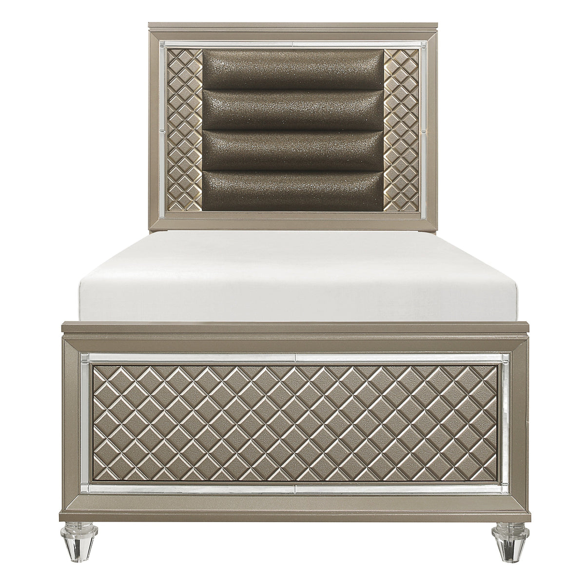 Loudon Champagne Metallic Glam Faux Leather Upholstered Twin Bed