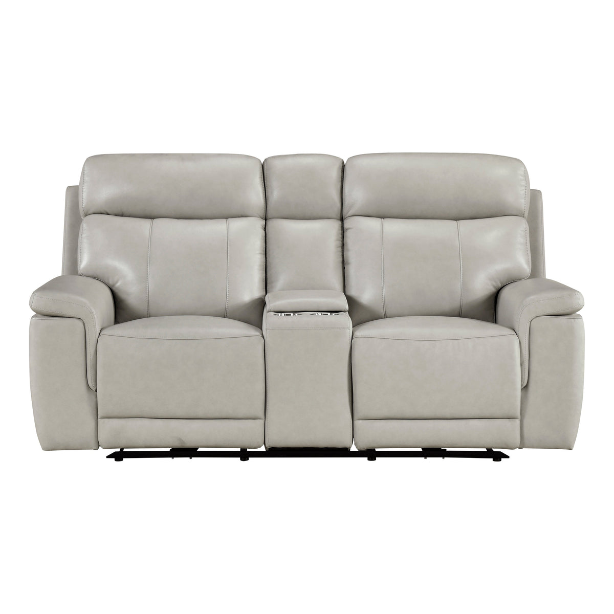 Celestia Light Gray Power Double Reclining Loveseat with Power Headrest and Center Console