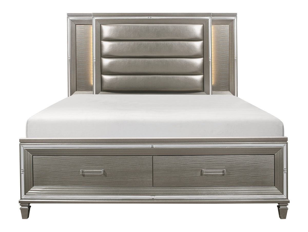 Tamsin Silver/Gray Metallic California King LED Upholstered Storage Platform Bed