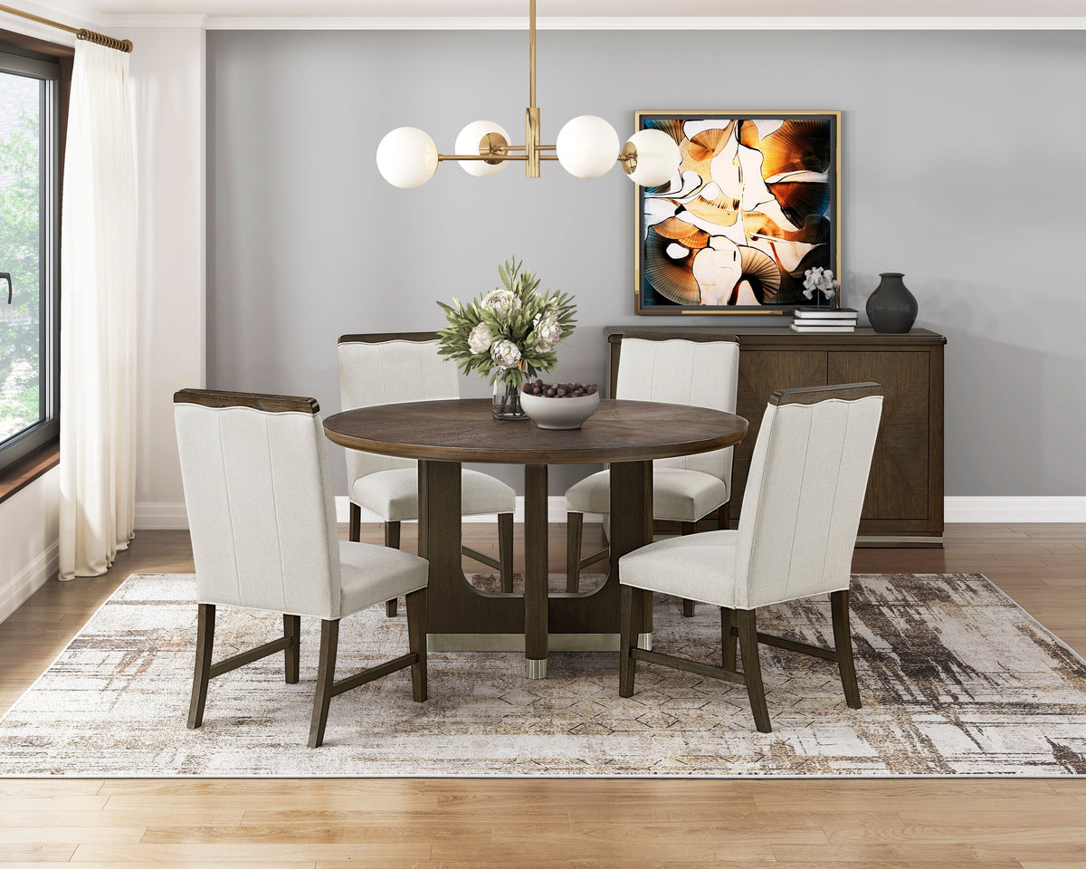 Clara Brown/Beige Round Dining Room Set