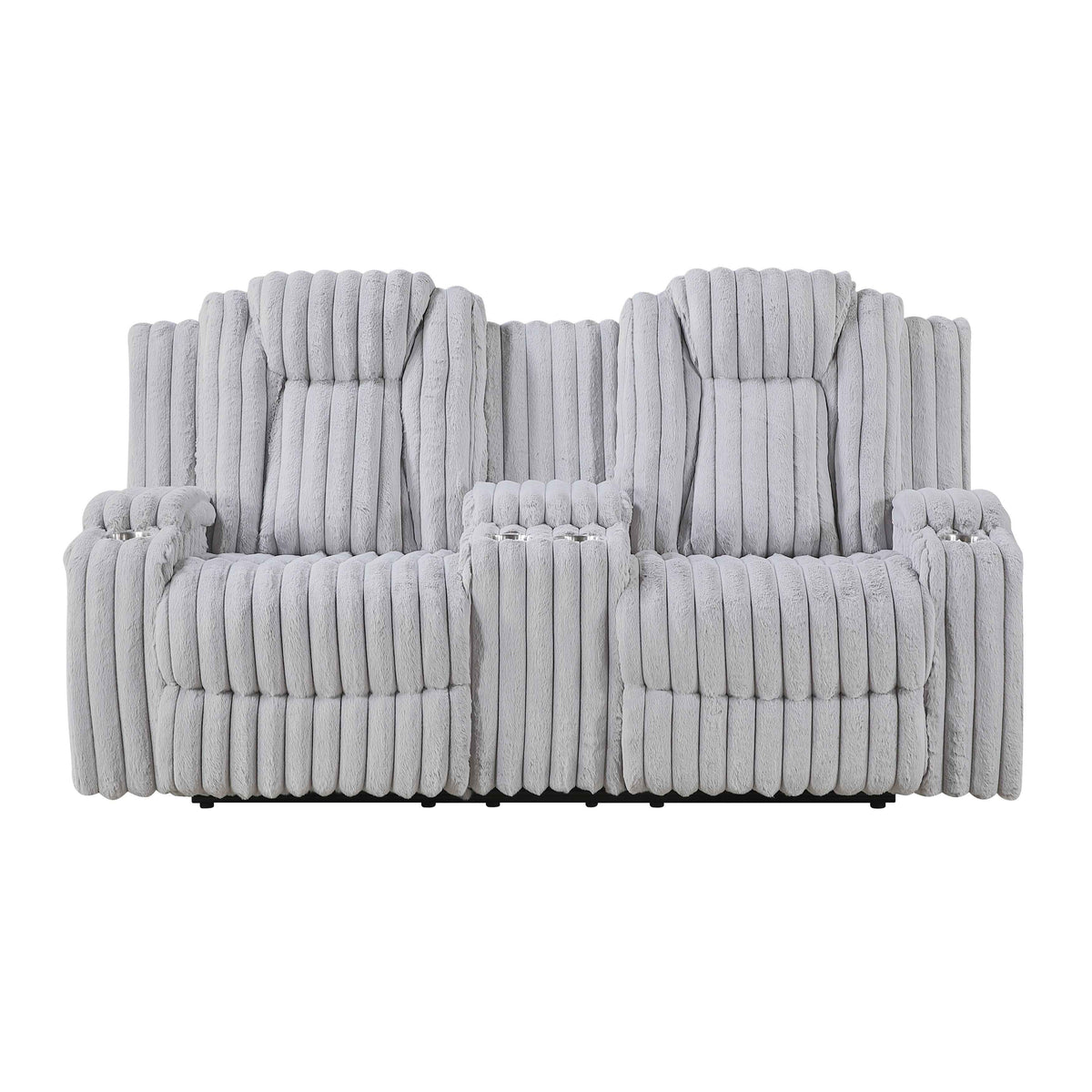 Phyllis Light Gray Double Reclining Loveseat with Center Console