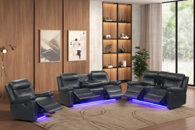 Isabel Black Leather Gel 3-Piece Reclining Set
