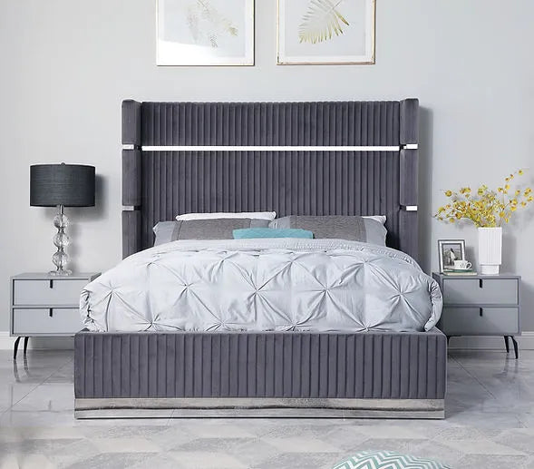 Aspen Grey Velvet King Platform Bed