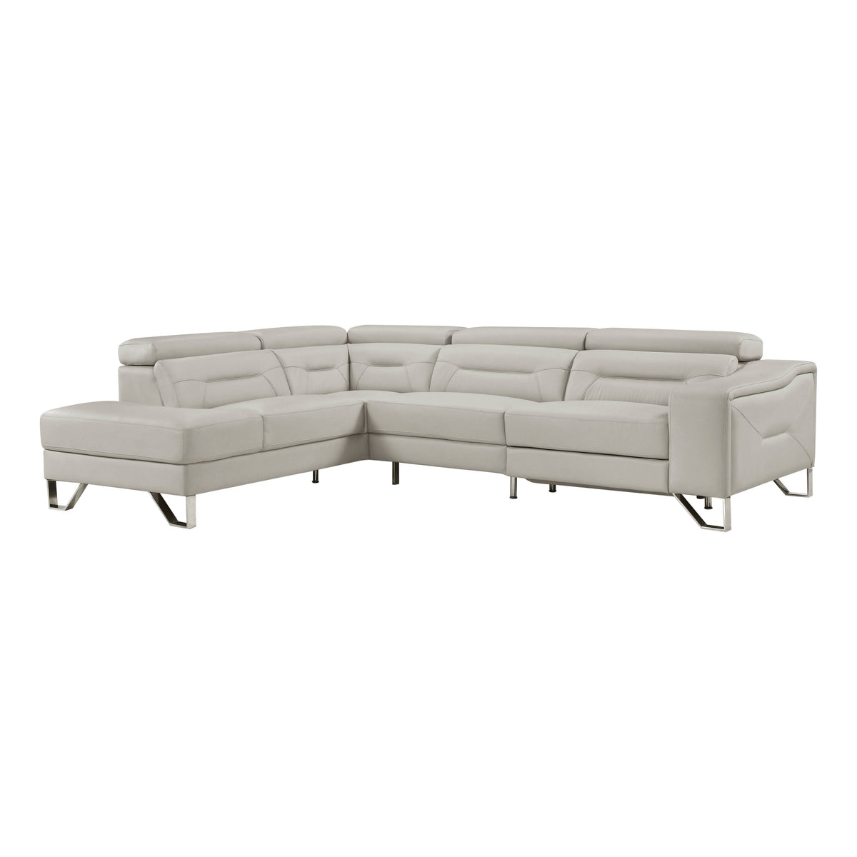 Ventura Light Gray Leather Left Side Chaise Sectional with Adjustable Headrests