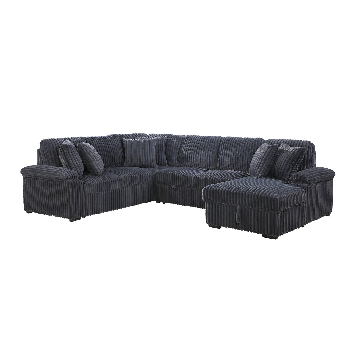 Ridge Dark Gray Corduroy 3-Piece Right Side Chaise Sectional with Pull-out Bed and Hidden Storage
