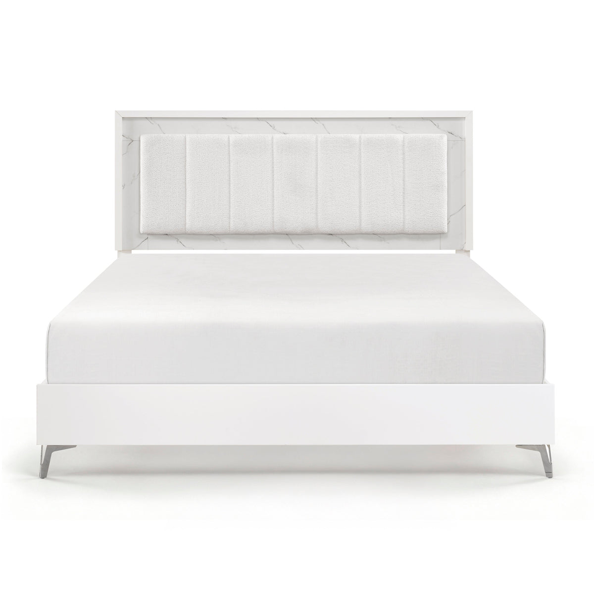 Ripple White Eastern King Led Panel Bed