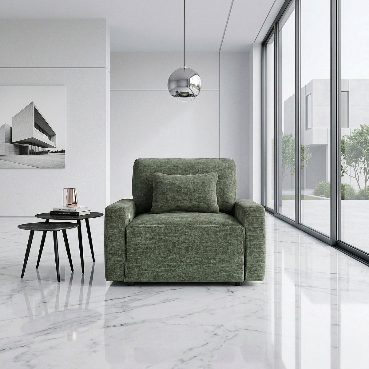 Cumulus Green Convertible Sleeper Chair with Charging Ports