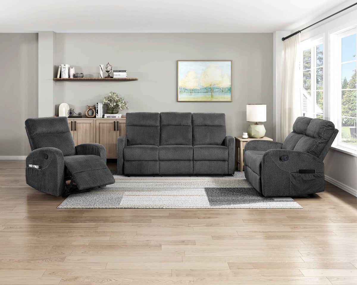 Allen Dark Gray 3-Piece Reclining Living Room Set