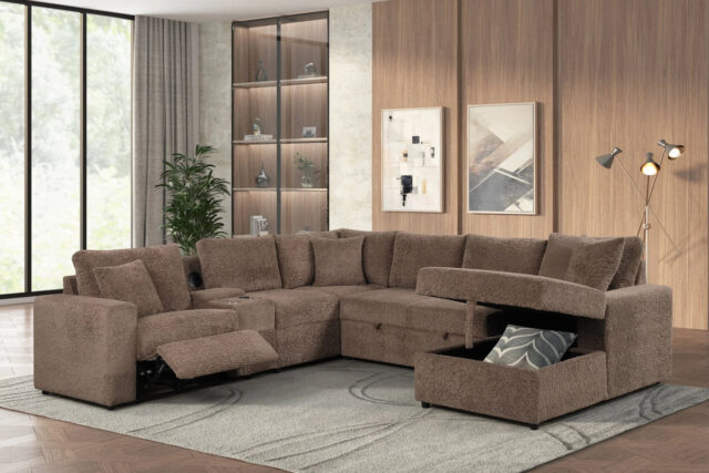 Hunter Mocha Sectional with Bluetooth Speaker & Pull-Out Bed
