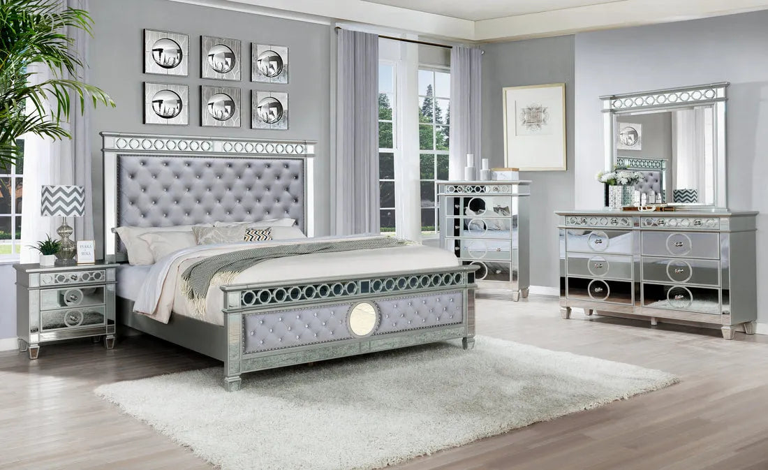 Linz Gray Velvet King 4-piece Bedroom Set