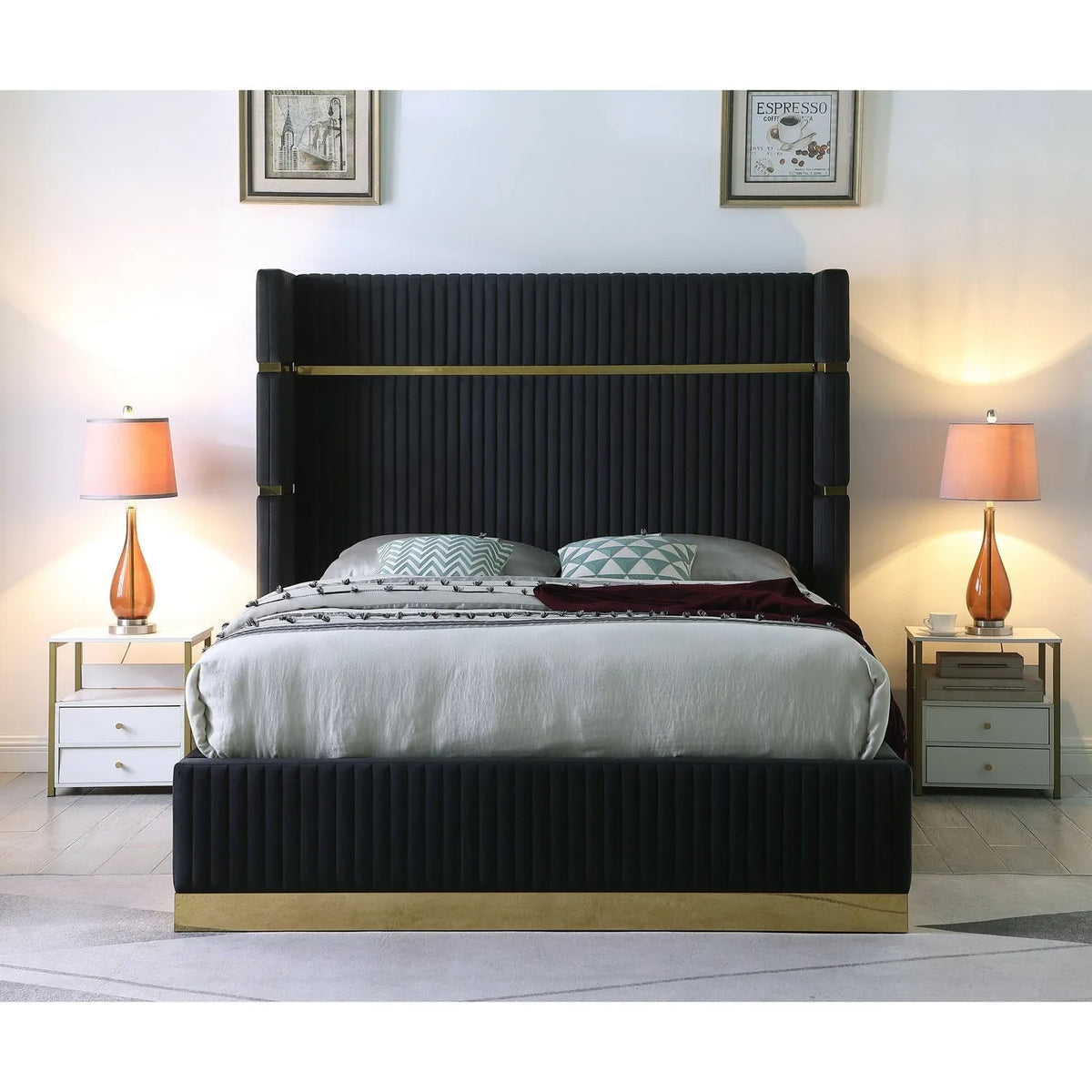 Aspen Black Velvet Queen Platform Bed