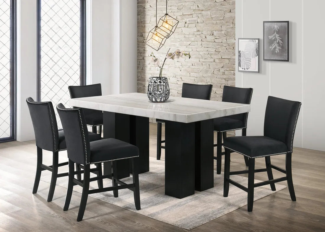 Finley Black Genuine Marble 7-Piece Counter Height Dining Set