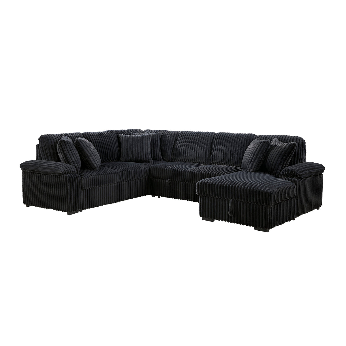 Ridge Black 3-Piece Right Side Chaise Sectional with Pull-out Bed and Hidden Storage