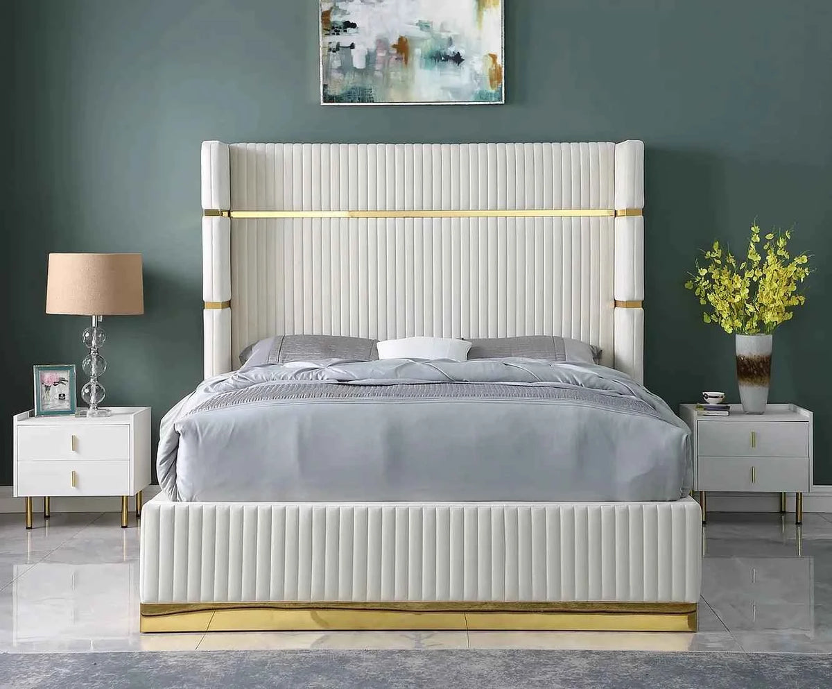 Aspen Cream Velvet King Platform Bed