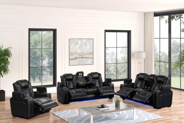 Stefano Black 3-Piece Reclining Living Room Set