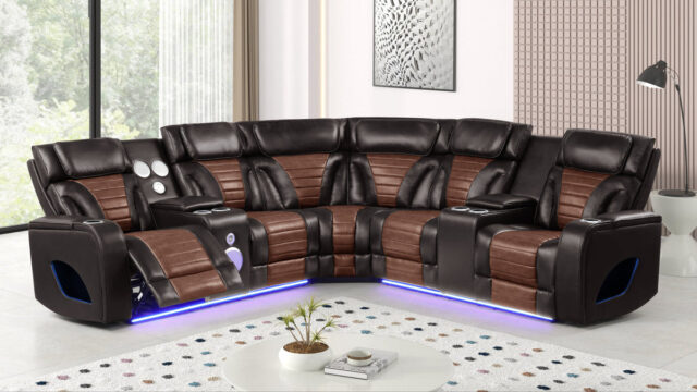Robin Brown Leather Power Reclining Sectional [Special Price]