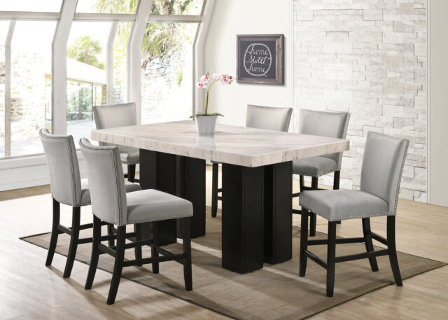 Finley Gray Genuine Marble 7-Piece Counter Height Dining Set