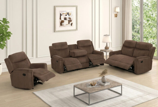 Grace Brown Corduroy 3-Piece Reclining Set