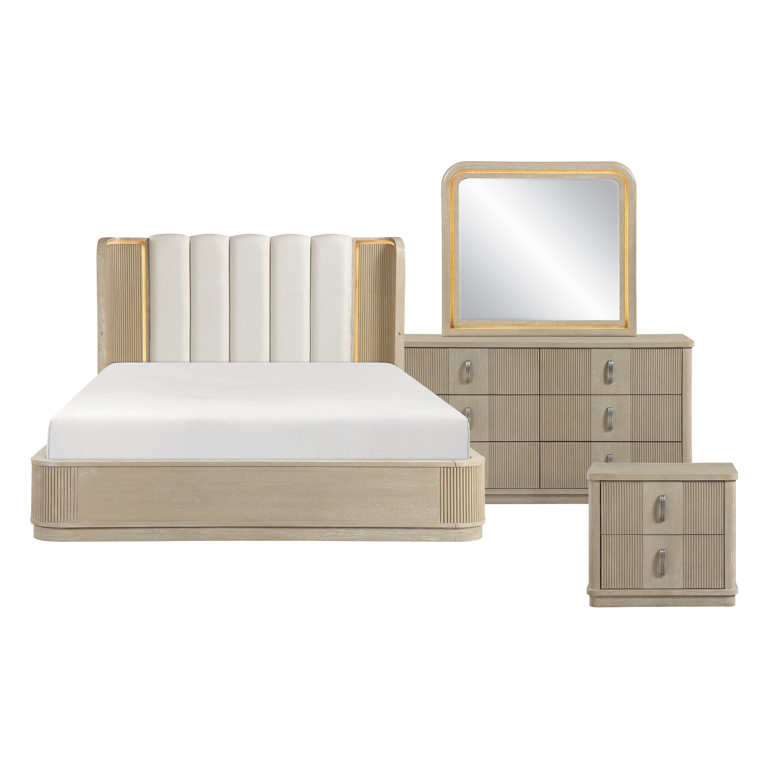 Ribbon Light Brown 4-Piece Queen Bedroom Set