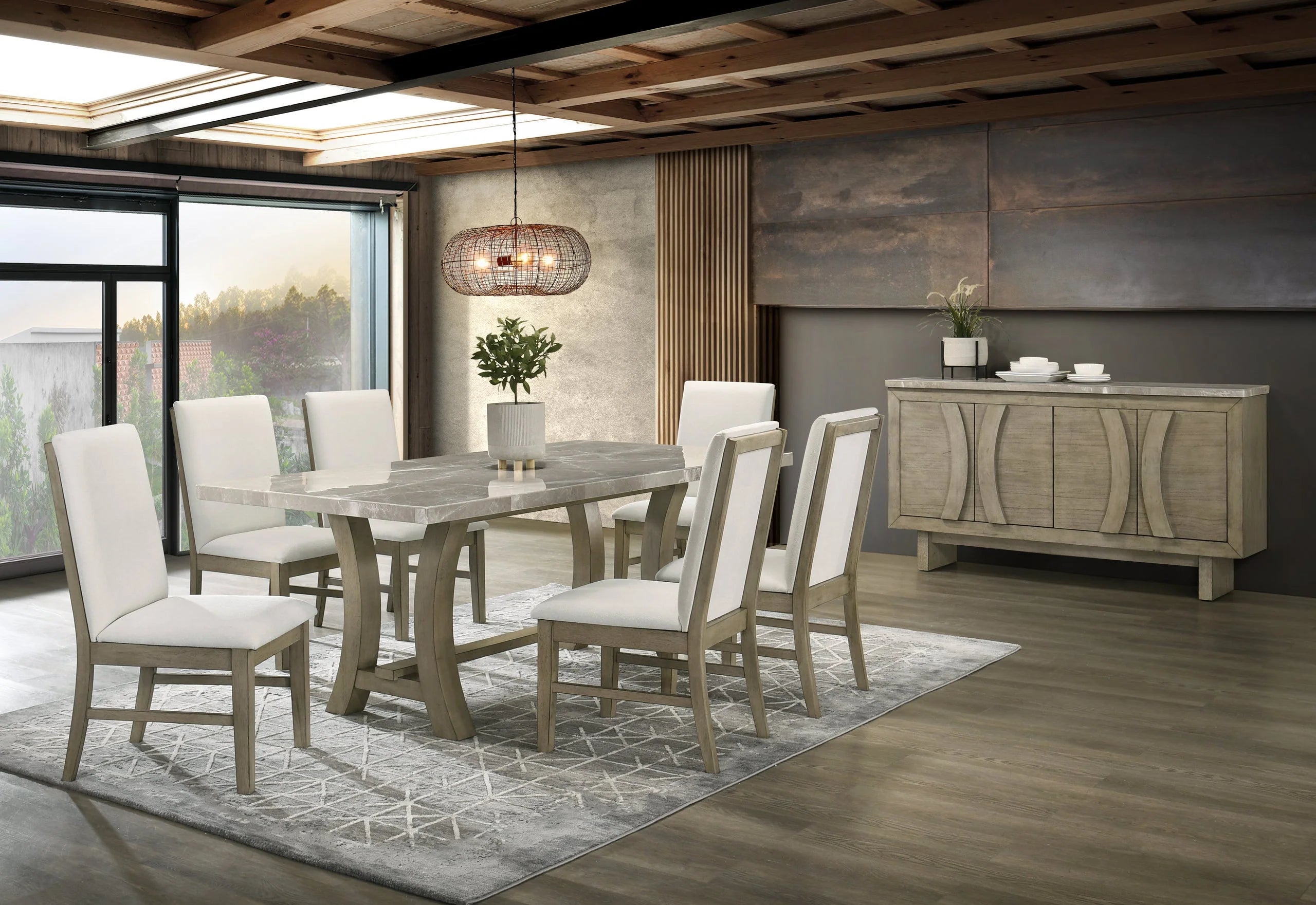 Roco Genuine Marble 7-Piece Dining Room Set