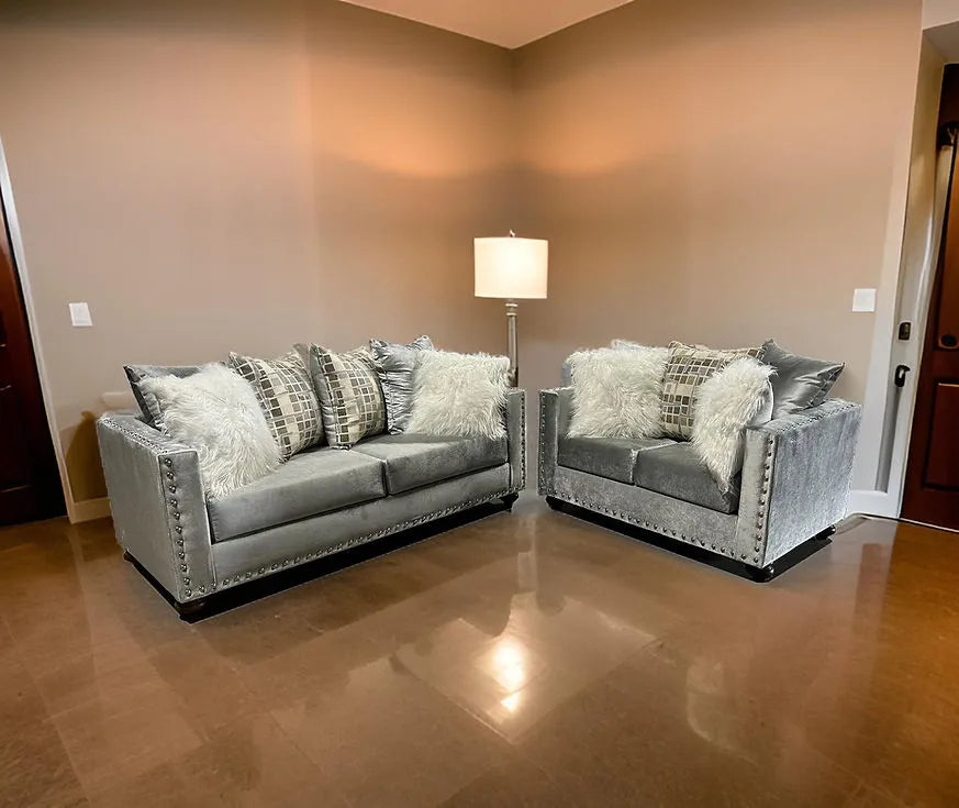 Royal Silver Velvet Sofa & Loveseat